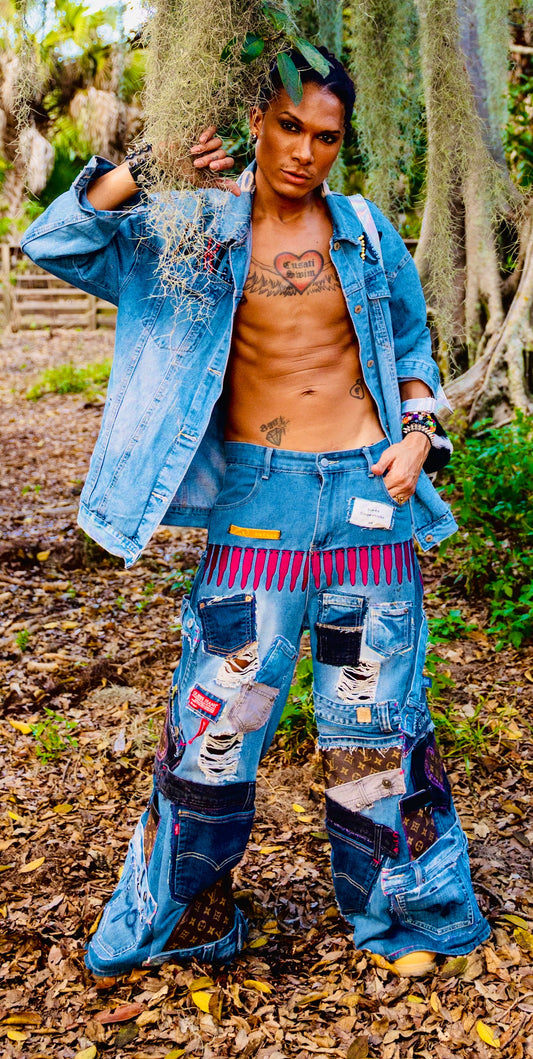 Upcycled Patchwork Flared Jeans – Size 30