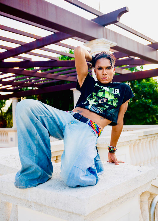 Upcycled Glow-in-the-Dark Crop Top – Hand-Cropped S/M