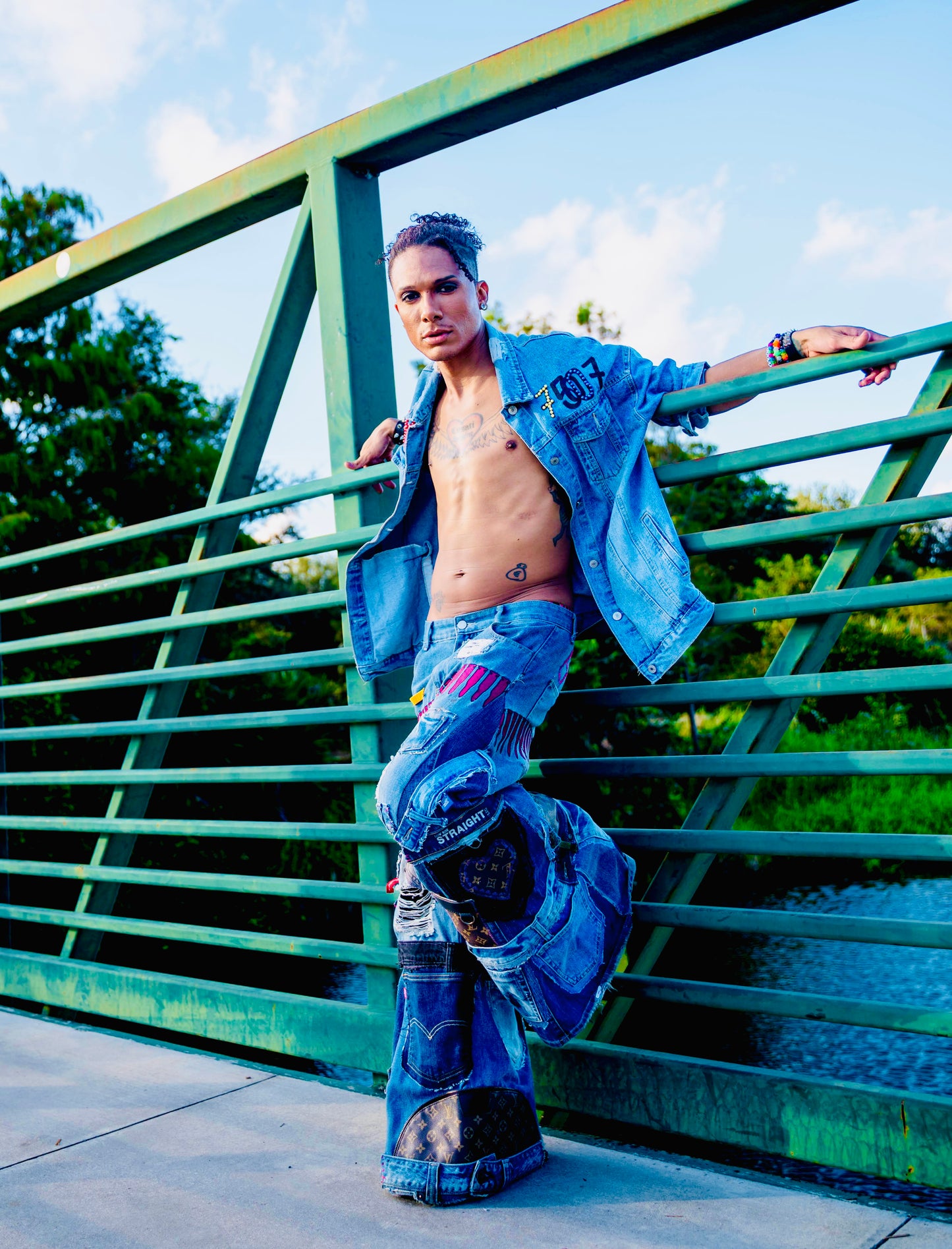 Upcycled Patchwork Flared Jeans β Size 30