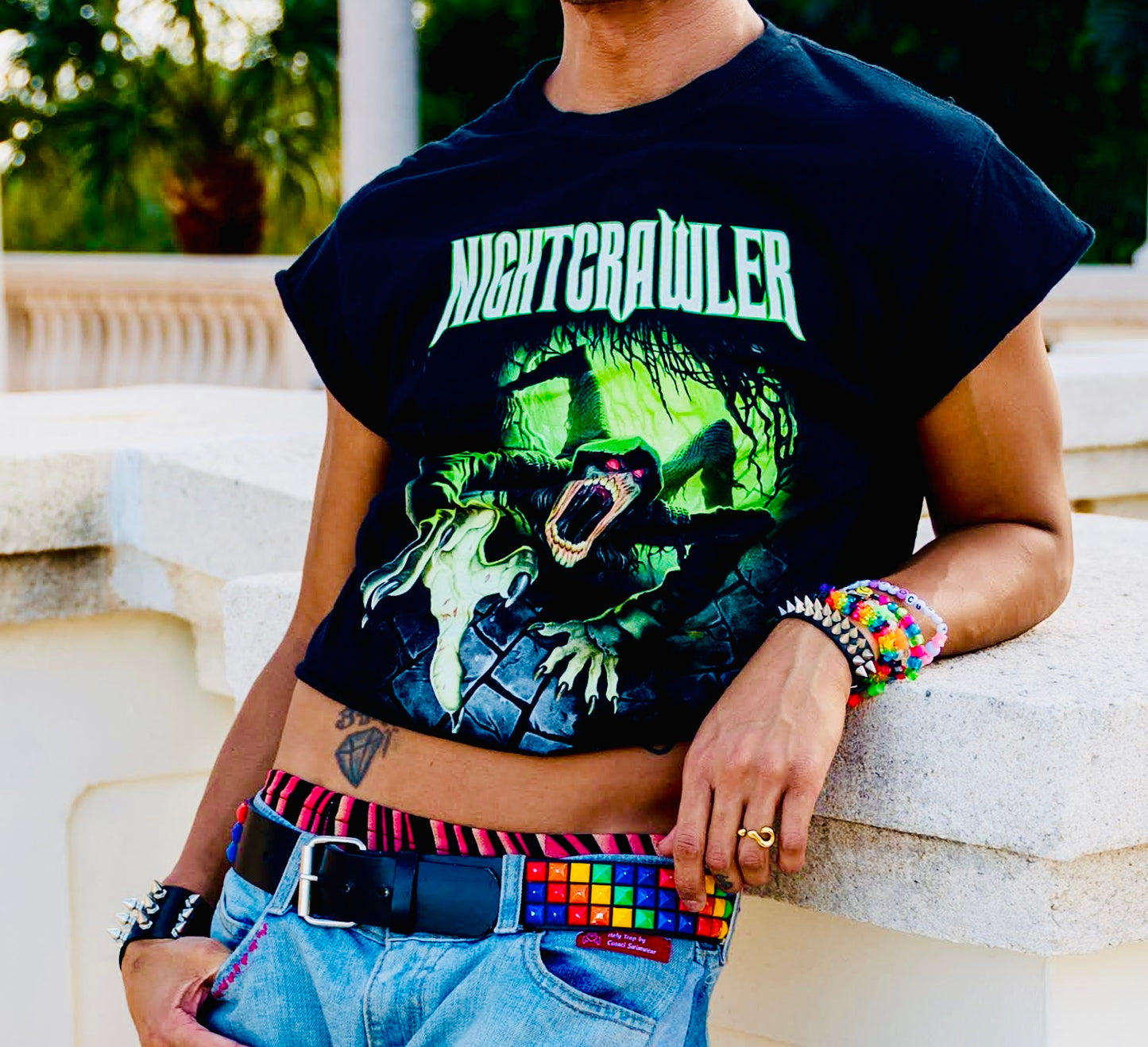 Upcycled Glow-in-the-Dark Crop Top – Hand-Cropped S/M