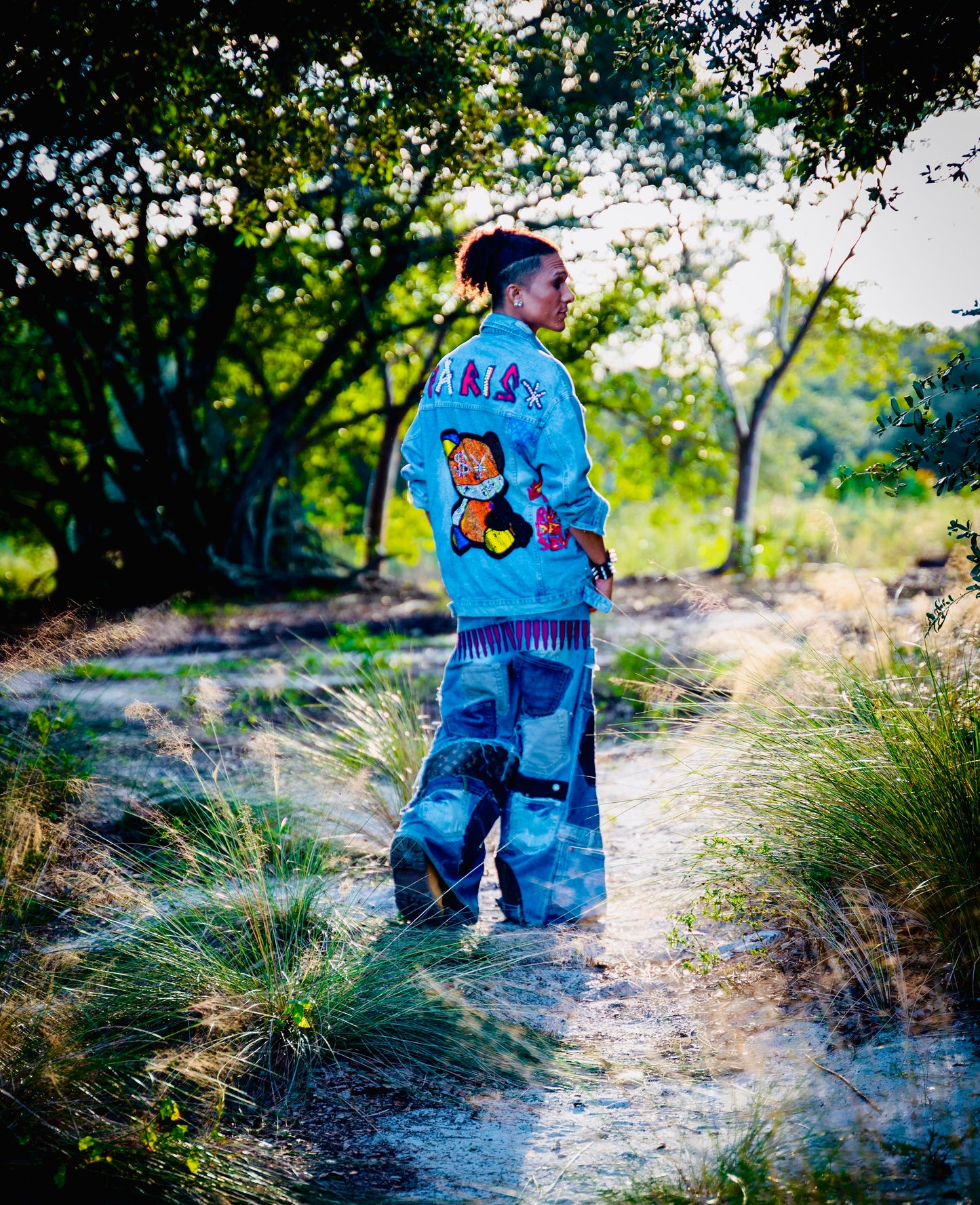 Upcycled Patchwork Flared Jeans – Size 30