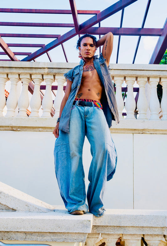 Upcycled Balloon Flare Jeans – Size 32