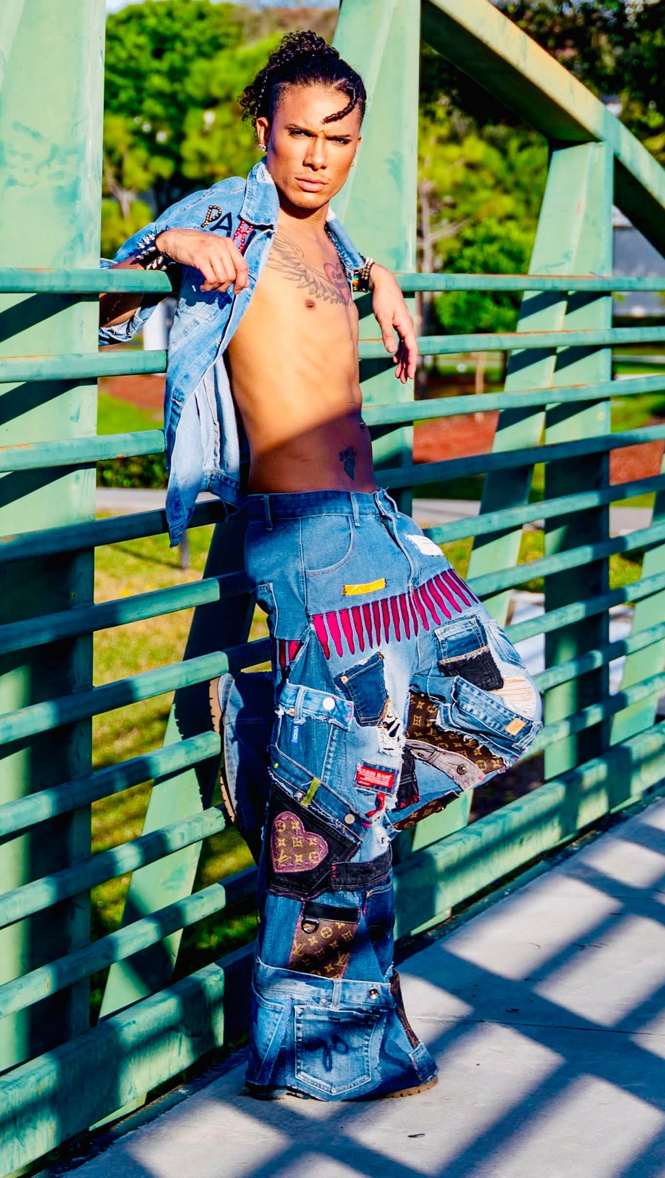 Upcycled Patchwork Flared Jeans – Size 30