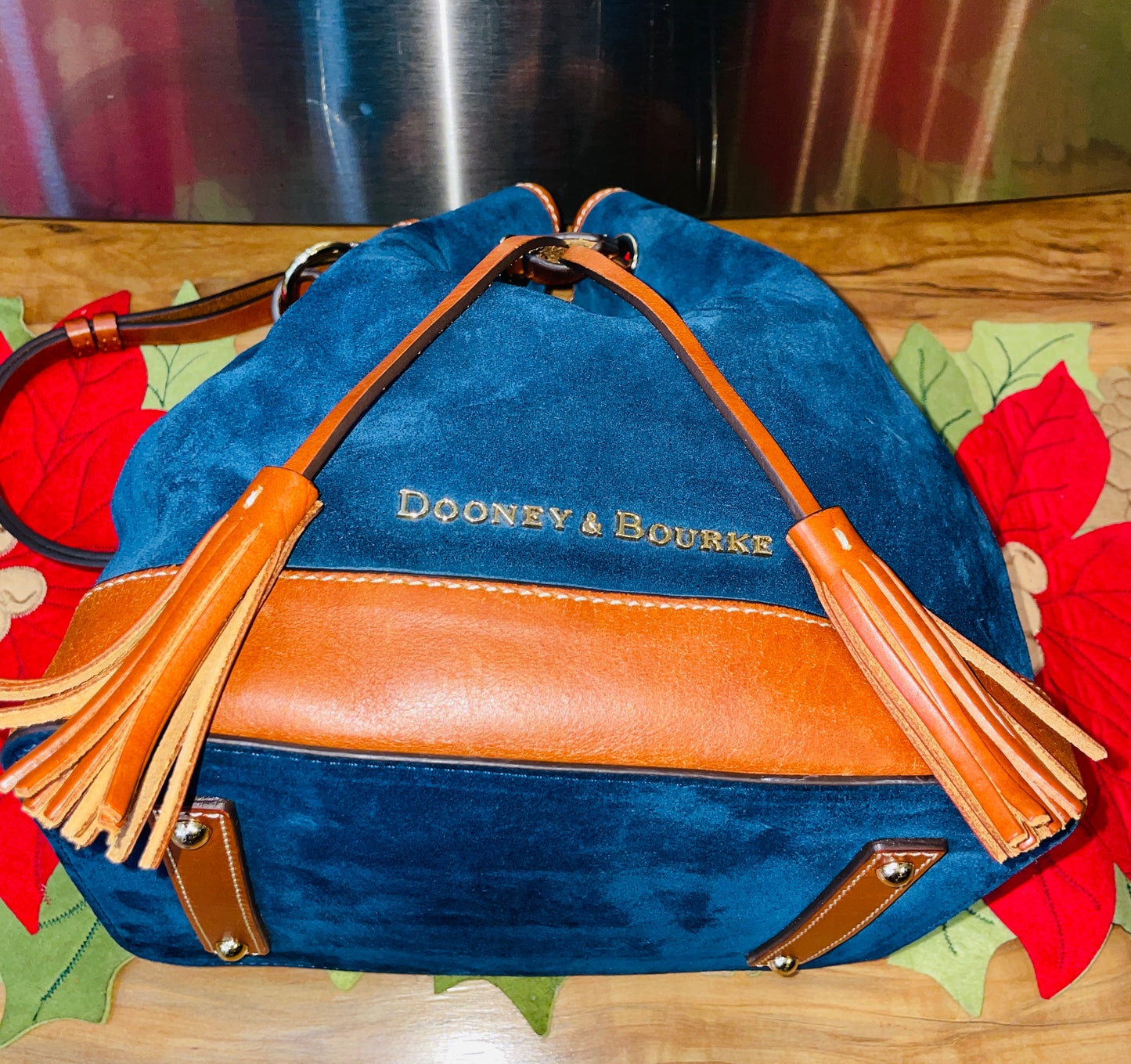 Dooney & Bourke suede & leather drawstring bag