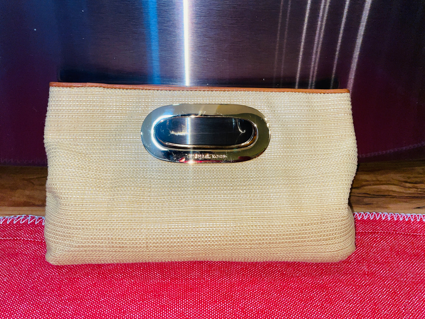 Vintage Michael Kors Tan Rafia Straw Clutch Bag